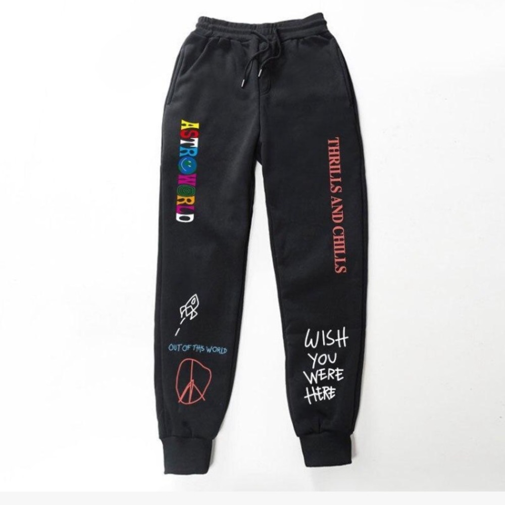 Thrills and chills astroworld black sweatpants